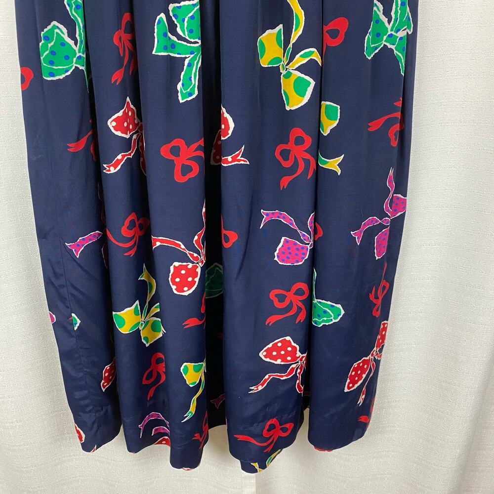 Susan Bristol Vintage Two Piece Blue&Multi Bow Print Blouse&Skirt Sz.8 - Picture 4 of 14
